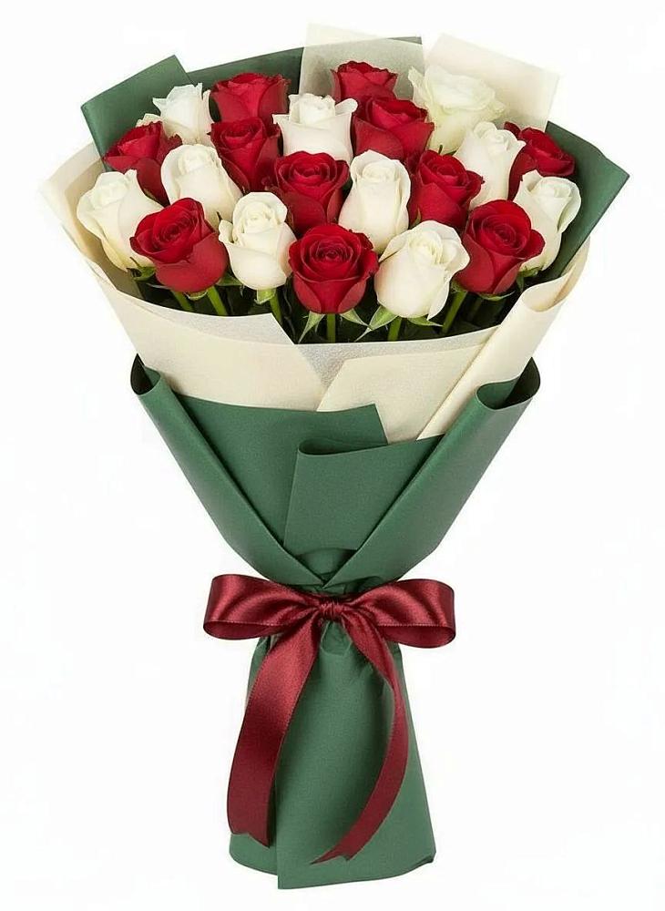 Букет Микс из красных и белых роз в Поселок Чайковского