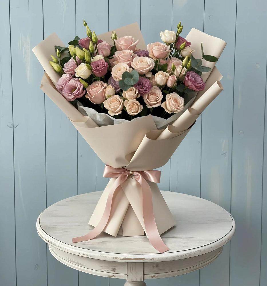 Букет цветов из: Розы и Лизиантусы в Поселок Чайковского