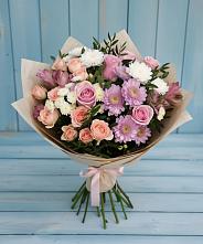Букет цветов из:  Хризантемы, Розы и Альстромерии в Поселок Чайковского