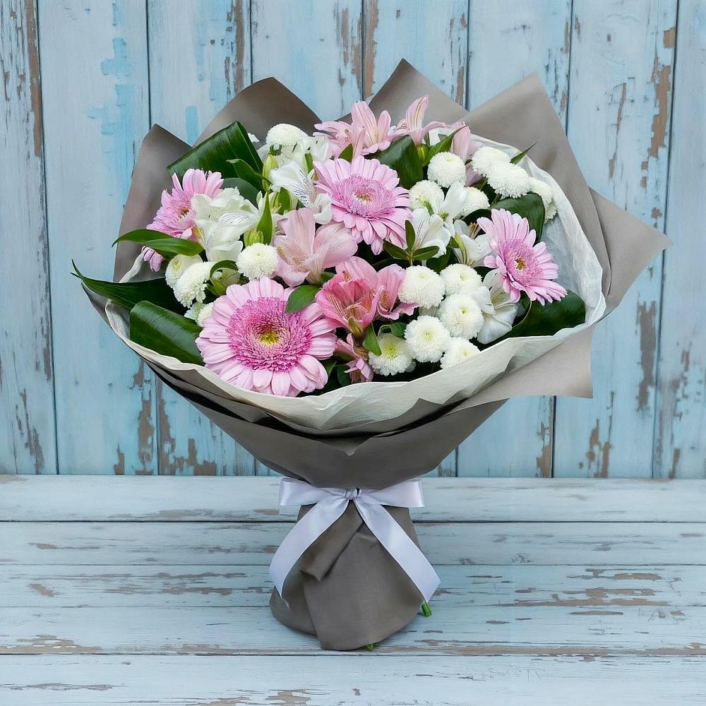 Букет цветов из: Герберы, Альстромерии и Хризантемы в Поселок Чайковского